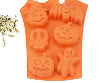 Molde de silicona para hornear chocolate de Halloween, 6 cavidades: calabaza, fantasma, murciélago, calavera Molde de Halloween Molde para hornear Molde de silicona de Halloween