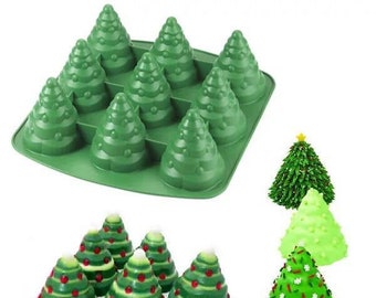 3D Christmas Tree Silicone Mold 9 cavities Baking Silicone Mold Cupcake Mold Christmas Tree Mold