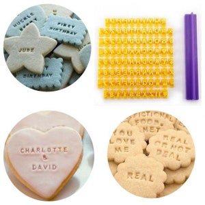 Molde para letras de sellos para galletas Molde para letras en relieve para galletas y fondant Herramientas para decorar pasteles Mini letras Sello para letras