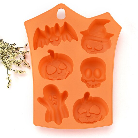 Halloween Silicone Baking Mold - 6-Cavity Ghost Pumpkin Bat Skeleton Shapes For Treats
