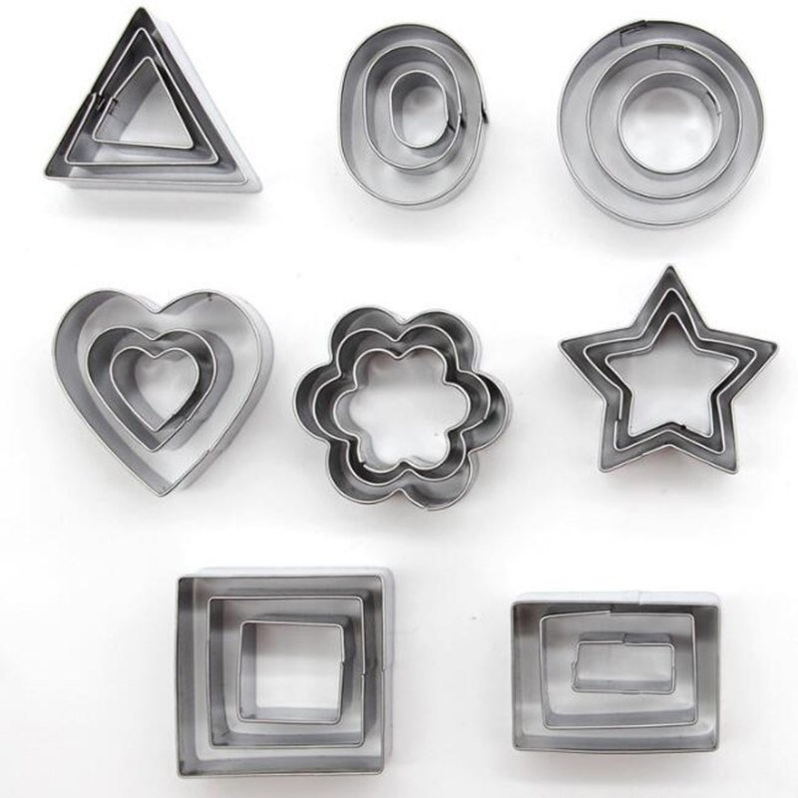 Cookie Cutters Basic Shapes Set of 24 Stainless Steel Cutters Etsy