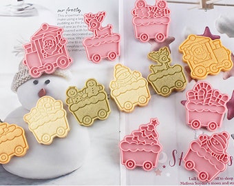 Christmas Train Cookie Cutters Set Christmas Cookie Stamp and