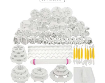 Blumen Ausstechformen Fondant Werkzeuge 68 Stück Ausstechformen Set Fondant Smoother Borders Cutter Kuchen dekorieren Werkzeuge Nudelholz