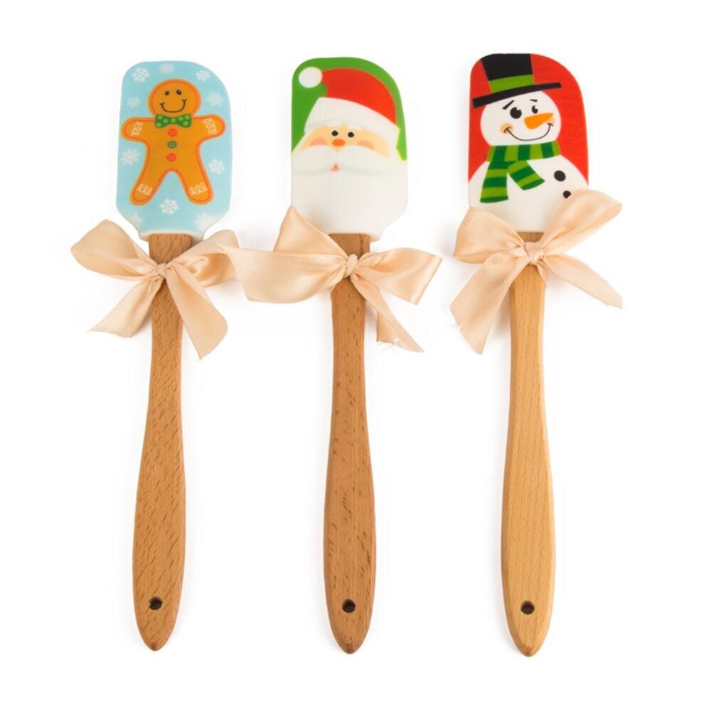 Christmas Design Silicone Spatula With Wooden Handle Cake Etsy