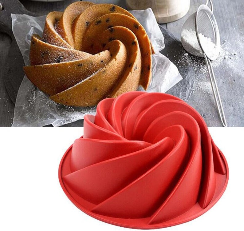 Large Spiral Bundt Cake Silicone Mold Baking Mold Cake Mold Etsy