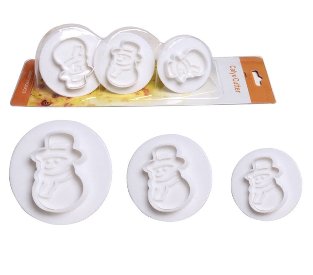 Snowman Plunger Cutter Set 3 Pieces Cookie Cutters Fondant Etsy