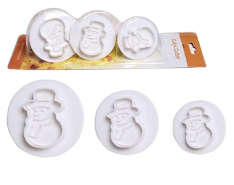 Conjunto de cortador de êmbolo de boneco de neve, 3 peças, cortadores de biscoitos, cortador de fondant, cortador de biscoitos de natal, ferramentas de decoração de bolo, ferramentas de cozimento, biscoitos