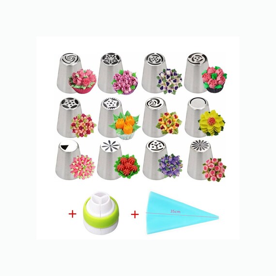 BAKEFY Russian Nozzle 12 Piece Stainless Steel Russian Piping Nozzles Set  for Cake Decoration and Icing