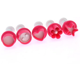 Fondant Plunge Cutters Set Kuchen dekorieren Cutters Kuchen liefert 5 Stück Set Fondant Button Runde Stern Blume Herz