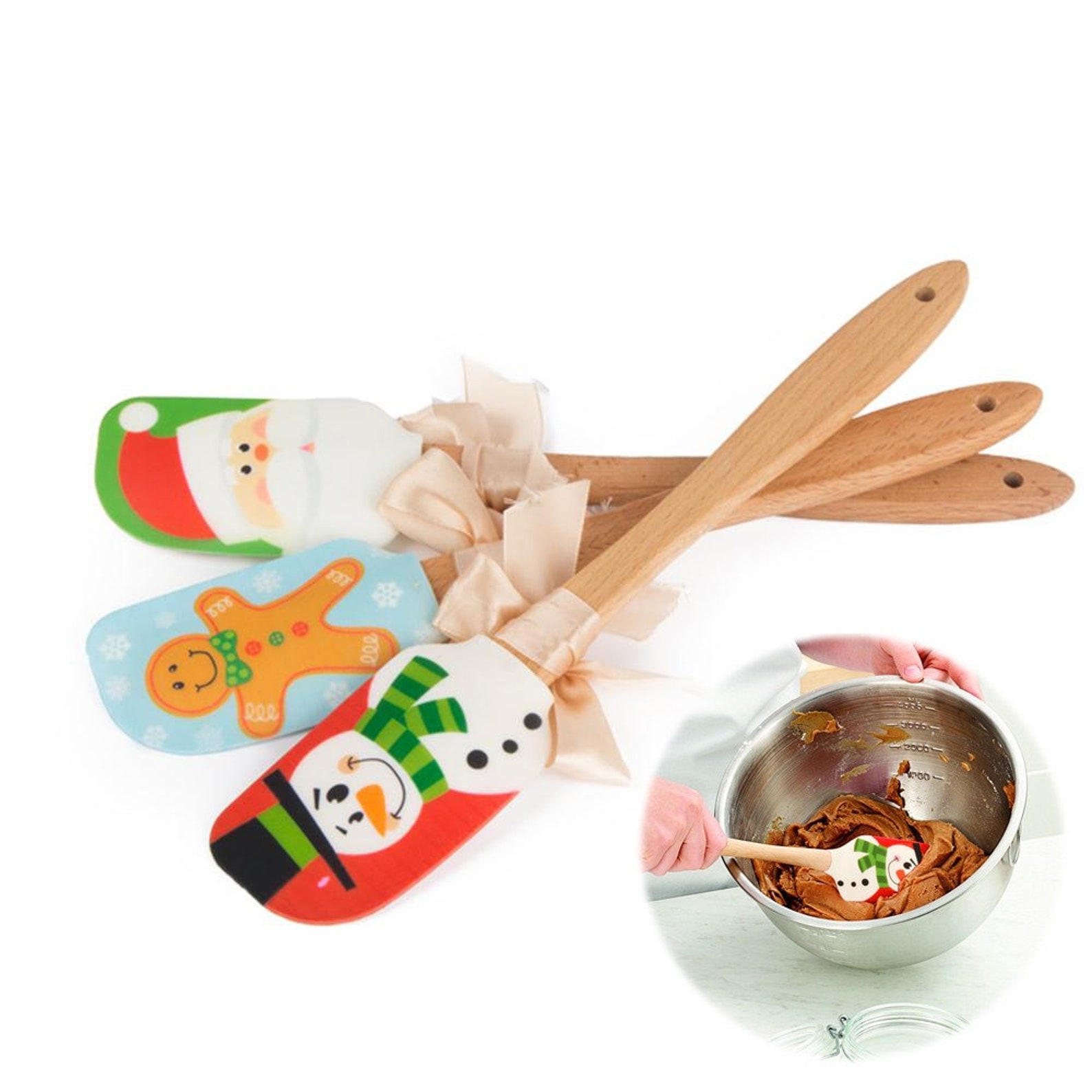 Christmas Design Silicone Spatula With Wooden Handle Cake Etsy