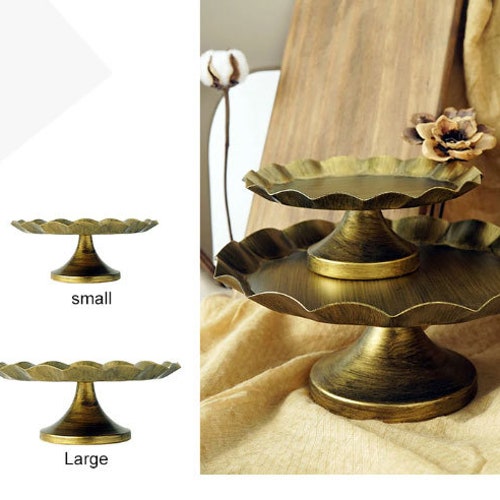 Gold Cake Stand Vintage Gold Black Wave Edge Cake Stand Etsy