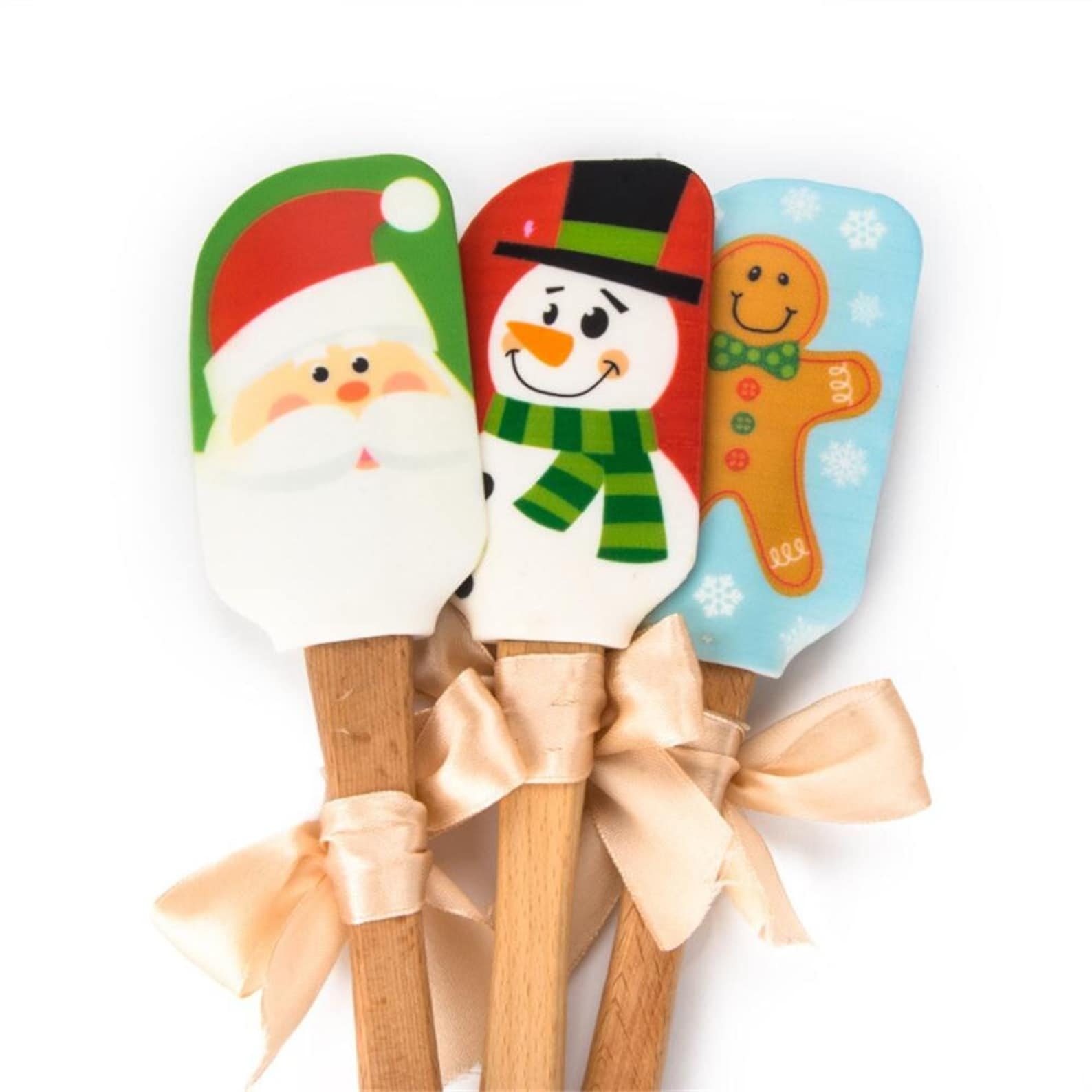 Christmas Design Silicone Spatula With Wooden Handle Cake Etsy