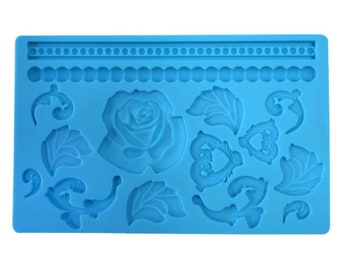 2-Pack Baroque Rose Silicone Molds - Rose Flower & Vintage Photo Frame For Cake Pops, Chocolate, Fondant
