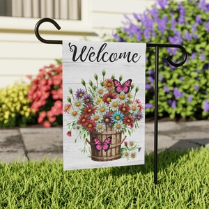 Welcome Banner, Camping Decor, Spring Decor, Spring Flag, Garden Flag, Flower Banner, Welcome Flag, Unique Gift, Garden & House Banner