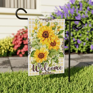 Gartenfahne, Willkommensbanner mit gelben Blumen, Außendekor, Frühlingsgartenschild, Hausfahne, Gartendekoration, Frühlingsdekor, Willkommensfahne