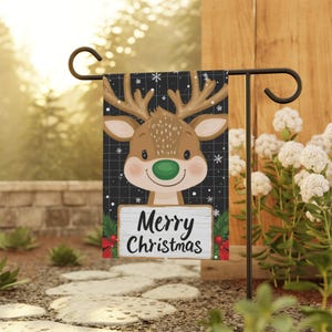 Merry Christmas Banner, Reindeer Banner, Outdoor Flag, Holiday Flag, Holiday Decor, Christmas Decor Garden & House Banner