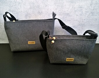 Shoulder bag tweed with zipper and adjustable strap