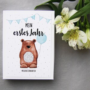Baby Milestone Cards *Little Grumpy Bear AQUA - My First Year* Baby Monthly Cards Bear Boy Girl Gift for Birth Baby Shower ...