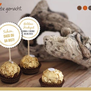 Gastgeschenk Goldene Hochzeit - 10er Set Papierbutton für DIY - weiß/gold
