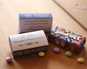 Gastgeschenk - Papierbanderole für Smartie Packung Hochzeit / Taufe / geburtstag10 Gastgeschenke Taufe Smarties Foto