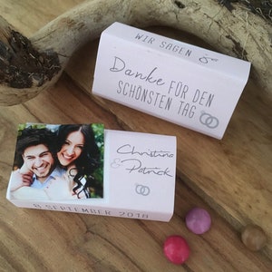 Regalo para invitados - Banderola de papel para paquete Smartie para bodas / bautizos / cumpleaños Regalo para invitados a bodas con foto - 10 piezas