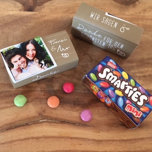 Regalo para invitada - banderola de papel para Smartie pack boda/bautizo/cumpleaños10 obsequios de boda Smarties