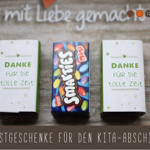 Regalo para invitados - banderola de papel para paquete Smartie boda / bautizo / cumpleaños 10 x regalos para invitados - foto de despedida de la guardería Smarties