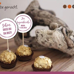 Gastgeschenk für Jugendweihe Mädchen - 10er Set Papierbutton für DIY für Gastgeschenk, Muffinstecker, oder Topper