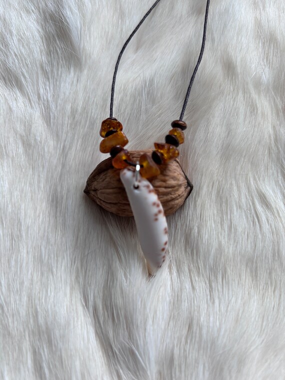 Collier Coquillage Avec Pierre D'ambre - Bijou Naturel - Neuf Sans Emballage