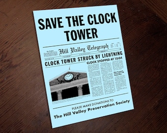 Save the Clock Tower Flyer Printable (high quality PDF File)| Back to the Future Prop Digital File