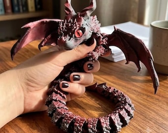 3D Printed Articulated Winged Dragon Statue | Flexible Mythical Flying Beast | Fantasy Desk Decor | Fidget Toy Gift for Gamers