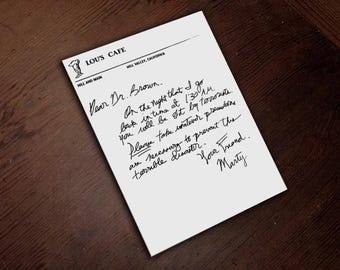 Marty Warning Letter to Doc PDF | Time Travel Movie Prop Replica | Lou's Cafe Handwritten Note Printable | Paper Prop Digital Download