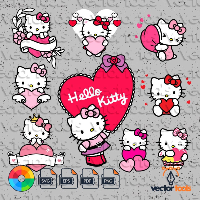 Hello Kitty svg Hello Kitty Clipart Hello Kitty Love svg | Etsy