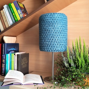 Blue table lamp. Blue table lamp. Handmade crochet lamp. Designer lamp. Blue lampshade.