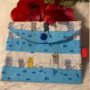 Cotton bag with snap fastener, cosmetic bag, handy, sturdy, cosmetics, jewelry, cats