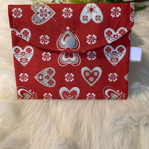 Cotton bag with snap fastener, cosmetic bag, handy, sturdy, cosmetics, jewelry, hearts