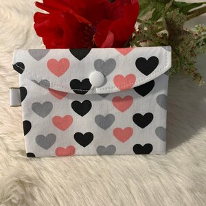 Cotton bag with snap fastener, cosmetic bag, handy, sturdy, cosmetics, jewelry, hearts
