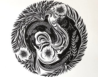 Otter linocut print
