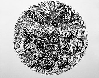 Phoenix Butterfly Linocut Print: Limited Edition Archival Art