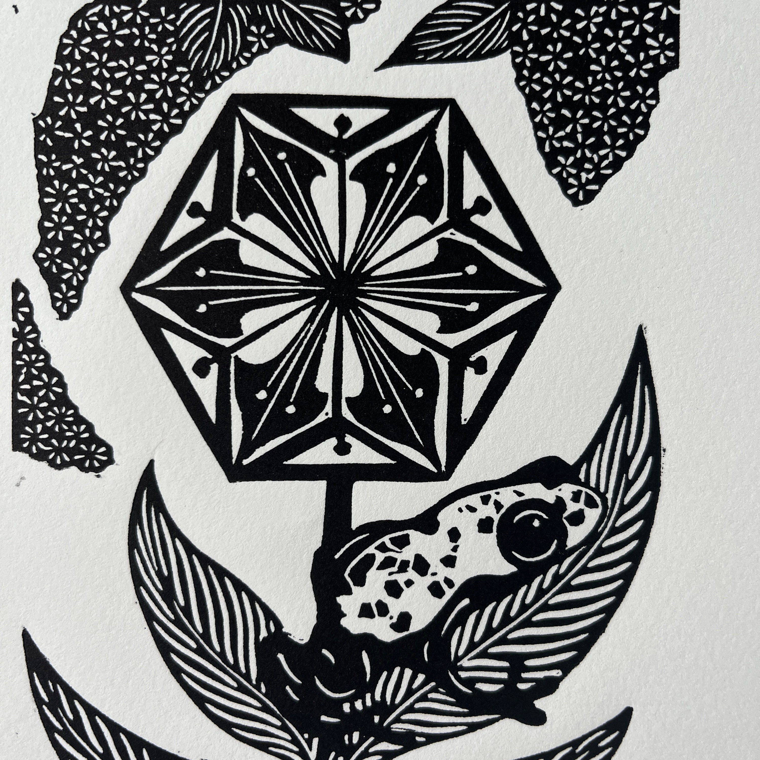 Frog Linocut Print: Origami Flower, Limited Edition - Etsy