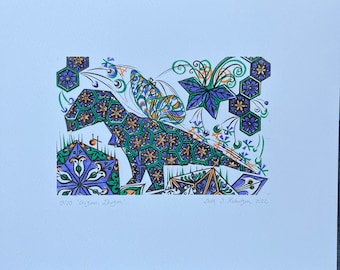 Origami Dragon Wood Engraving: Limited Edition Art Print