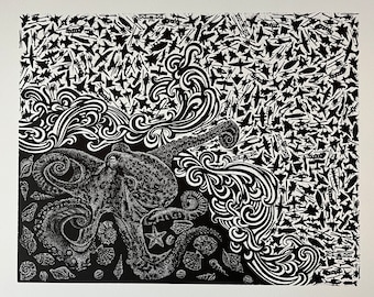 The Kraken: Limited Edition Wood Engraving Print