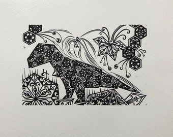 Origami dinosaur wood engraving