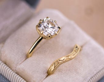 Anillo de compromiso y alianza de boda de 2,76 ct con talla antigua - Libby