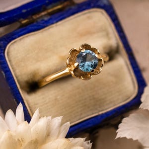 Vintage Topaz ring Blue Topaz floral ring 10k solid yellow gold ring vintage antique ring floral ring, size 5