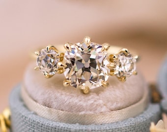 3.01ct Old Mine Cut Lab Diamond Three Stone Ring – Estelle