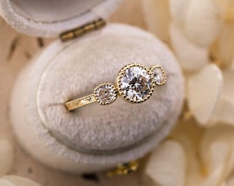 1.08ct Round Brilliant Lab Diamond Three Stone Ring – Penelope