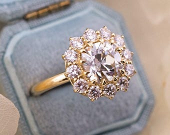 2.64ct Old Mine Cut Lab Diamond Halo Ring