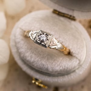 Vintage diamond ring vintage engagement ring 14k solid gold old European cut engagement ring genuine antique vintage ring, size 5.5
