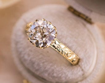 2.59ct Old Mine Cut Lab Diamond Hand Engraved Ring – Madelaine
